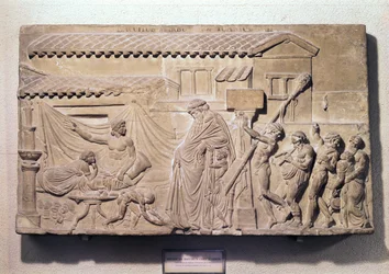 Relief depicting Dionysus at the home of Icarius, copy of an Alexandrian original, 3rd-2nd century BC
